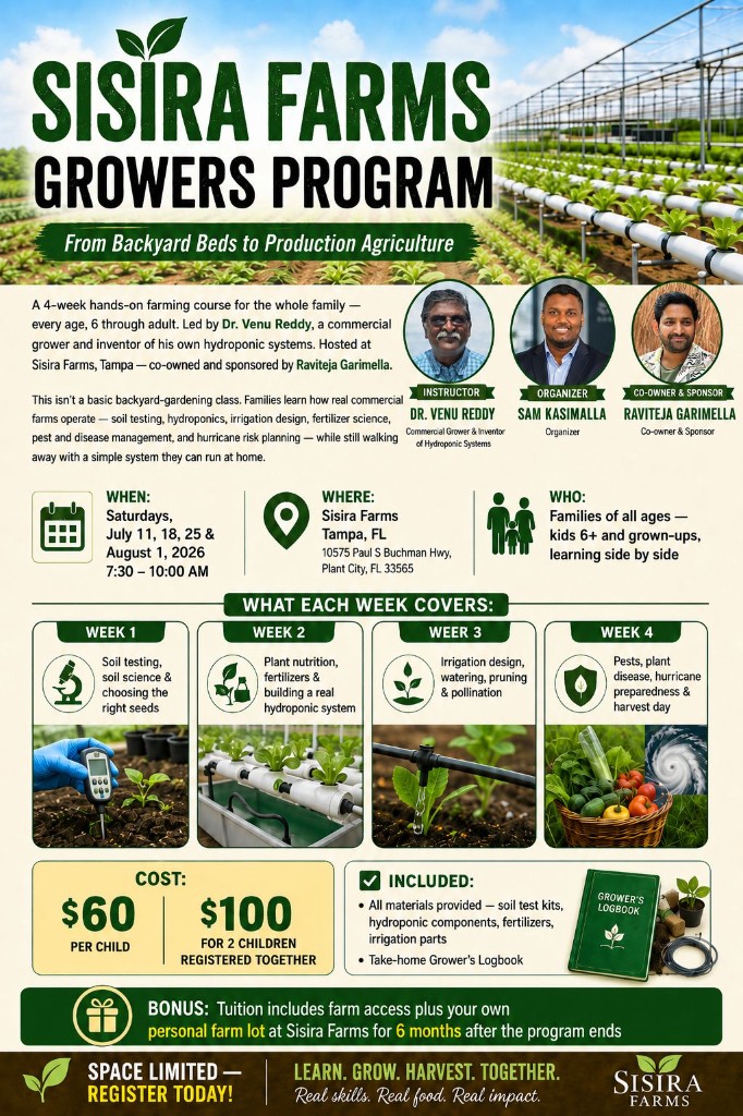 Sisira Farms Growers Program — 4-week hands-on farming course flyer